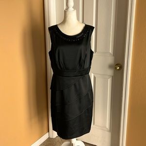 Connected Apparel - black satin like sleeveless dress, size 16.